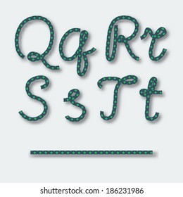 Letters Q R S T  - handwritten alphabet of rope. Vector illustration.