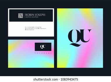 Letters Q & U joint logo icon with business card vector template.