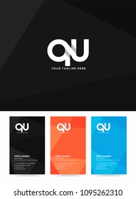 Letters Q & U logo, emblem or icon with business card vector template.
