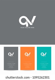 Letters Q & V logo, emblem or icon with business card vector template.
