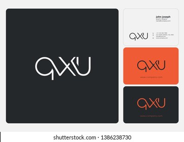 Letters Q X U Joint logo icon with business card vector template.