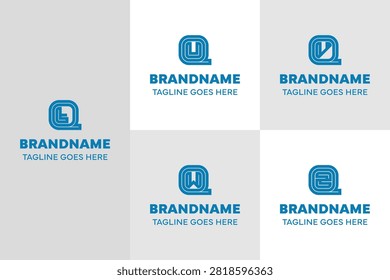Letters QT QU QV QW QZ Logo Line Set, for TQ UQ VQ WQ ZQ Initials