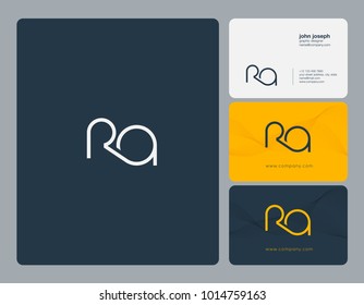 Letters R A, R & A joint logo icon with business card vector template.
