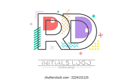 Letters R and D. Merging of two letters. Initials logo or abbreviation symbol. Vector illustration for creative design and creative ideas. Flat style.