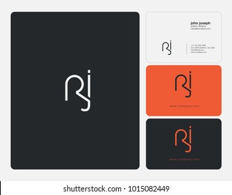 Letters R J, R & J joint logo icon with business card vector template.
