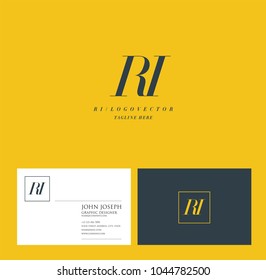 Letters R I joint logo icon with business card vector template.