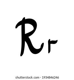 Logo de las letras (R), diseño de iconos. Escrito a mano por pincel
