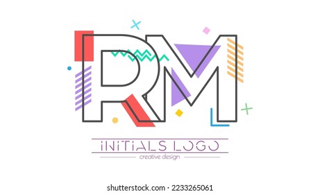 Letters R and M. Merging of two letters. Initials logo or abbreviation symbol. Vector illustration for creative design and creative ideas. Flat style.