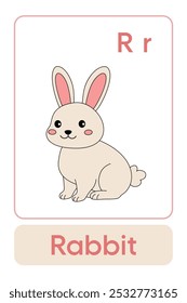 Letters R is for Rabbit. Animal Flashcard printable learn letters Alphabet abc english for kids education and game activity. Kindergarten and preschool worksheets printable for kids.