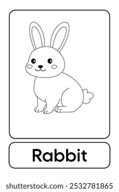 Letters R is for Rabbit. Rabbit coloring pages. Animal Flashcard printable learn letters Alphabet for kids education and game activity. Kindergarten and preschool worksheets printable for kids.