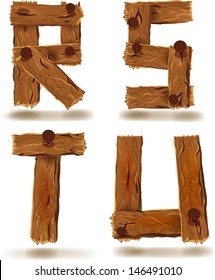 Letters R, S, T, U, downed wood planks with nails