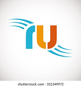 Letters r and u logo icon. Vector design template. Blue business logotype. RU logo