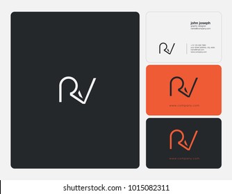 Letters R V, R & V joint logo icon with business card vector template.

