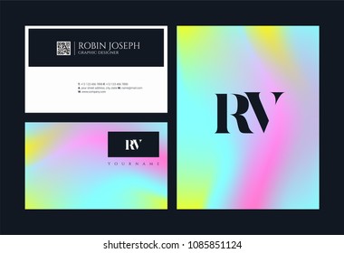 Letters R V joint logo icon with business card vector template.