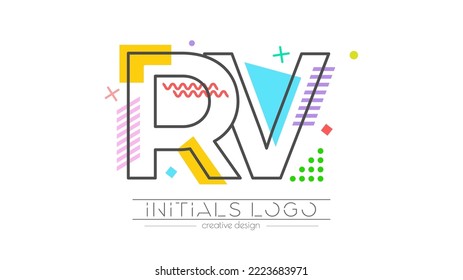 Letters R and V. Merging of two letters. Initials logo or abbreviation symbol. Vector illustration for creative design and creative ideas. Flat style.
