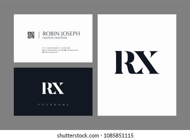 Letters R and X joint logo icon with business card vector template.