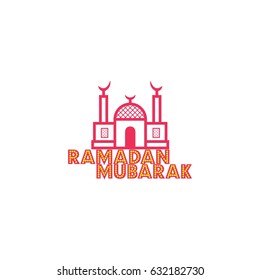 letters ramadan mubarak in dots design with mosque symbol vector