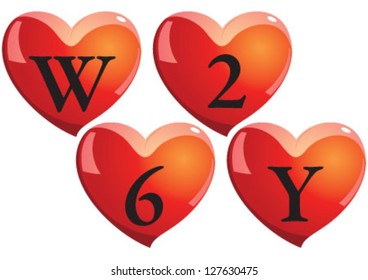 Letters in red heart shape