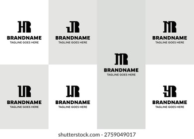 Letters RH RJ RM RN RU RW RY Monogram Logo Set, for HR JR MR NR UR WR YR Initials