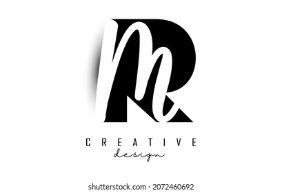 Letters RM logo with a minimalist design. Letters R and m with geometric and handwritten typography. Creative Vector Illustration with letters.