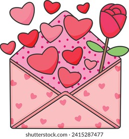 Letters With Rose And Hearts Illustration	
