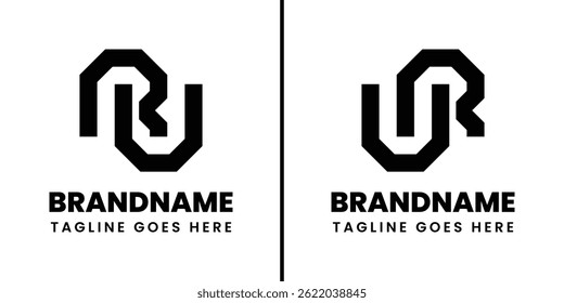 Letters RU and UR Geometric Monogram Logo, suitable for any brand with RU or UR initials
