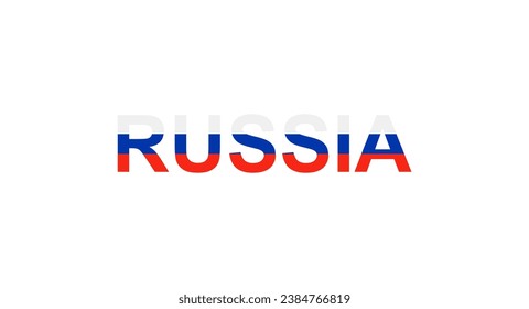 Letters Russia in the style of the country flag. Russia word in national flag style. Vector illustration.