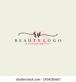 Letters RV, Watercolor Lips, Premade Logo Design, Logo for Makeup Artist Business Branding, Blush Beauty Boutique Logo Design, Calligraphy Logo