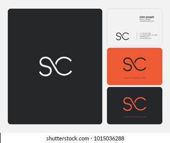 Letters S C, S & C joint logo icon with business card vector template.
