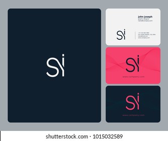 Letters S I, S & I joint logo icon with business card vector template.
