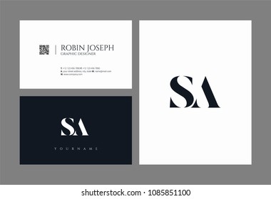 Letters S and A joint logo icon with business card vector template.