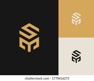 Letters S and M or SM line logo design. Linear minimal stylish emblem. Luxury elegant vector element. Premium business logotype. Graphic alphabet symbol for corporate business identity