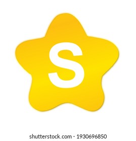 Letters S on Star in cartoon style. Hand drawn Alphabet design elements for cards, education, flyer, banners, coffee shop, food court. Kids abc isolated vector illustration