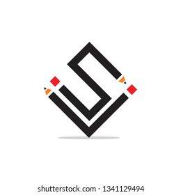 letters s pencil square geometric education concept vector
