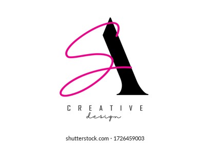 Letras AS logotipo del vector de monograma de la firma s. Icono AS simple con dos tipos de letra diferentes. Ilustración creativa de serie y vector manuscrito con letra A y letra S. 