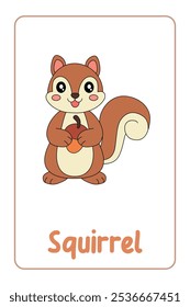 Letra S é para esquilo. Animal Flashcard printable aprender letras Alfabeto abc Inglês para crianças educação e atividade de jogo. Planilhas de jardim de infância e pré-escola imprimíveis para crianças.