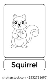 Letters S is for Squirrel. Squirrel coloring pages. Animal Flashcard printable learn letters Alphabet for kids education and game activity. Kindergarten and preschool worksheets printable for kids.