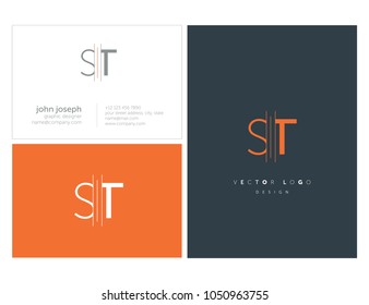 Letters S T, S & T joint logo icon with business card vector template.