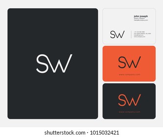 Letters S W, S & W joint logo icon with business card vector template.
