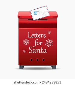 Letters for Santa. Red postbox on white background. Vector illustration