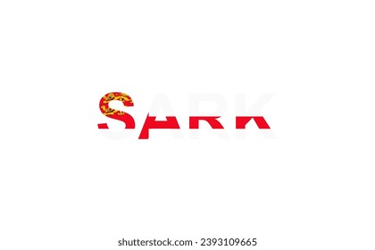 Letters Sark in the style of the country flag. Sark word in national flag style. Vector illustration.