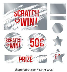 Letters scratch and win. With effect from scratch marks. Suitable for scratch card game and win. vector