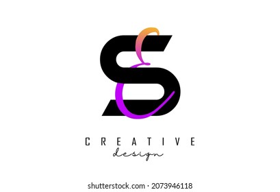 Letters SE  Logo with two colors design. Letters S and E with geometric and handwritten typography. Creative Vector Illustration with letters.