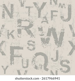 Letters seamless pattern. Grunge bold font on white background. Scattered letters of the English alphabet.
