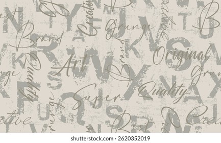 Letters seamless pattern. Grunge bold font on white background. Scattered letters of the English alphabet.