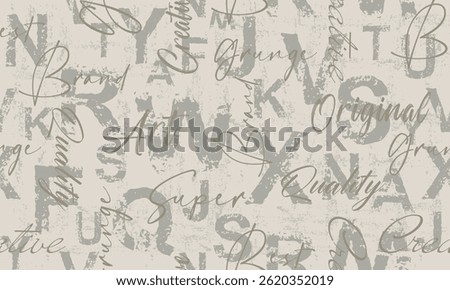 Letters seamless pattern. Grunge bold font on white background. Scattered letters of the English alphabet.