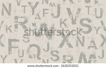 Letters seamless pattern. Grunge bold font on white background. Scattered letters of the English alphabet.
