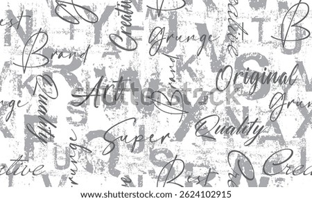 Letters seamless pattern. Grunge bold font on white background. Scattered letters of the English alphabet.