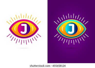 Letters set J with eye icon. Vector eye care logo template.