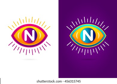 Letters set N with eye icon. Vector eye care logo template.